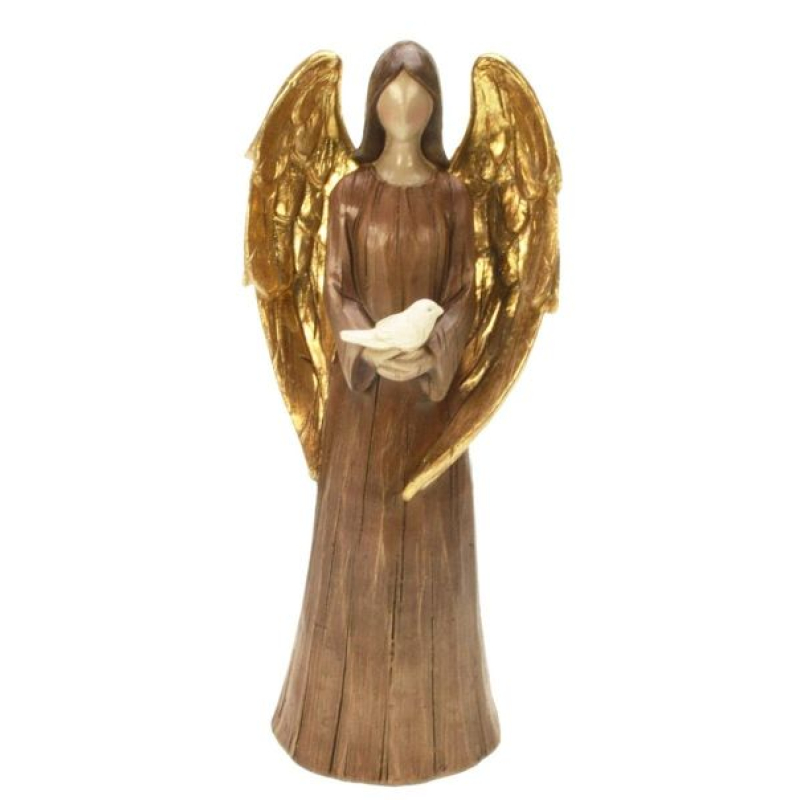 engel met duif, bruin / goud